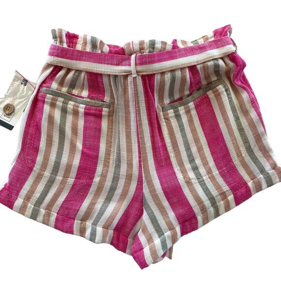 Rip Curl Pink Tan Striped Paper Bag Waist High Rise Shorts SM Summer Casual Boho - Picture 4 of 9